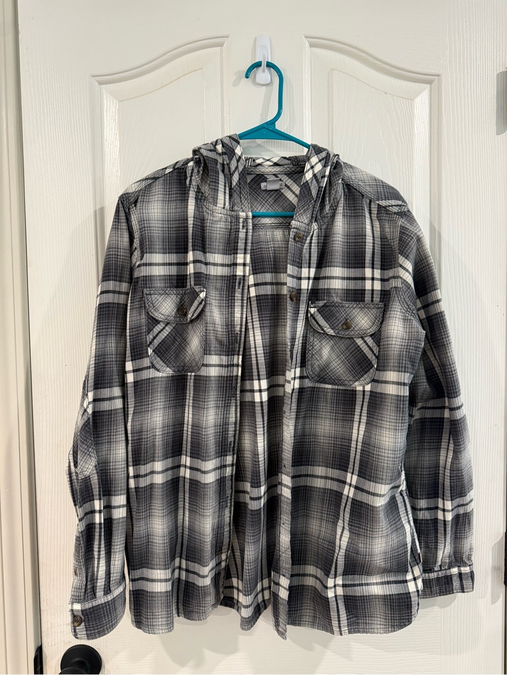 Women’s Carhartt Black and White Plaid Hooded Shirt Jacket